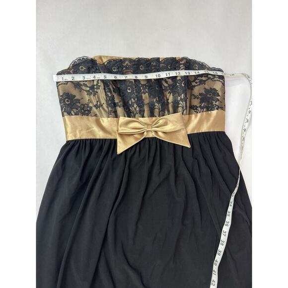 Vintage Gunne Sax Jessica McClintock Bubble Hem Dress Strapless Black Gold Lace - Picture 2 of 8